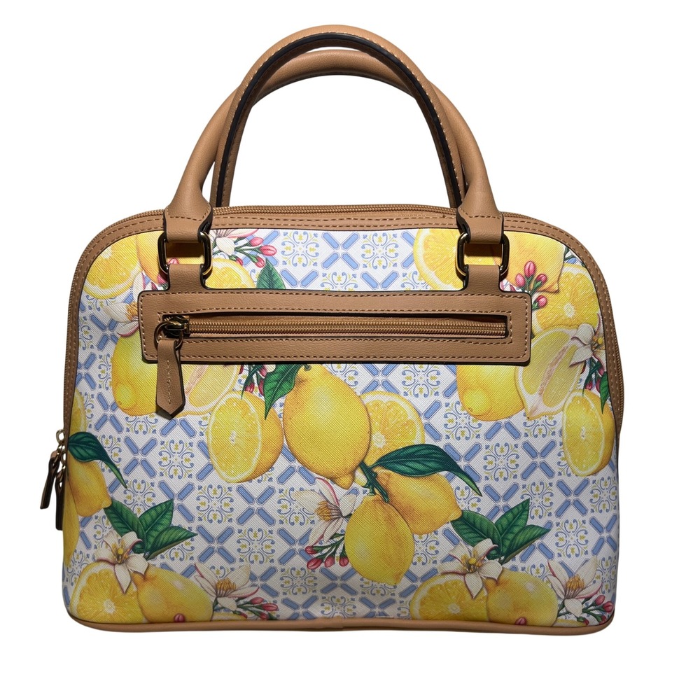 Giani Bernini Lemon Print Saffiano Medium Dome Satchel Bag in Yellow, Blue, Tan - Picture 5 of 16